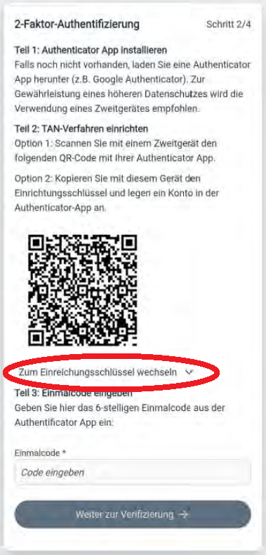 Beihilfe_App_dBeihilfePlus_Einrichtungsschlüssel Bild Einmalcode
